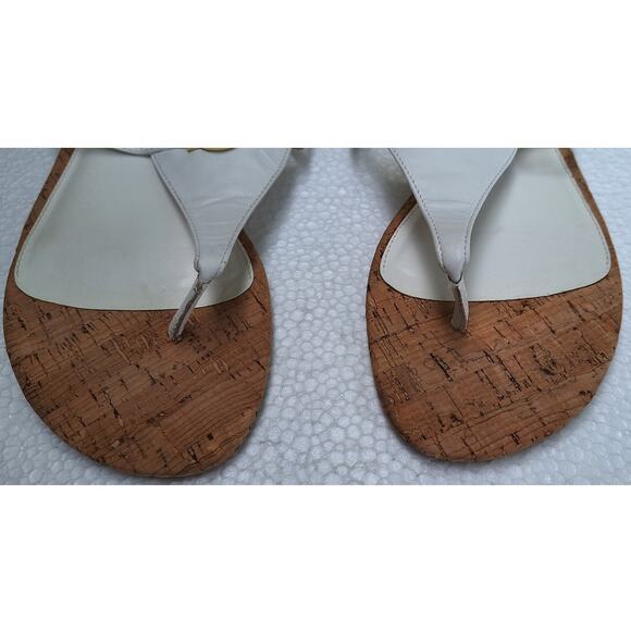 Lauren Ralph Lauren Anita Cork and Leather Flat Sandals White Size 10 Gold Logo - Picture 10 of 10